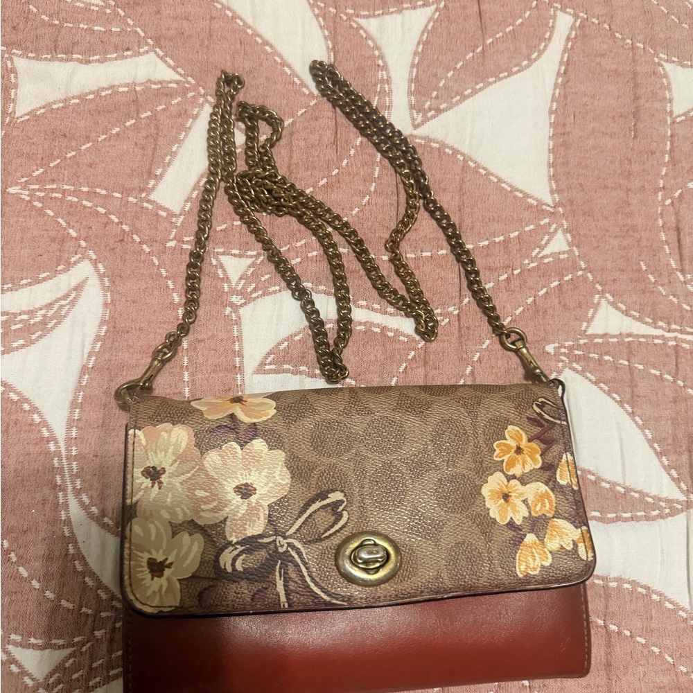 Coach Floral Brown and Red Crossbody Bag